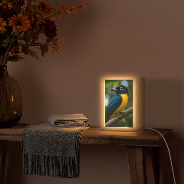 Vogel - Tak - Geel - Bladeren Light Box met kabel (Tafellamp) klein -sfeer4