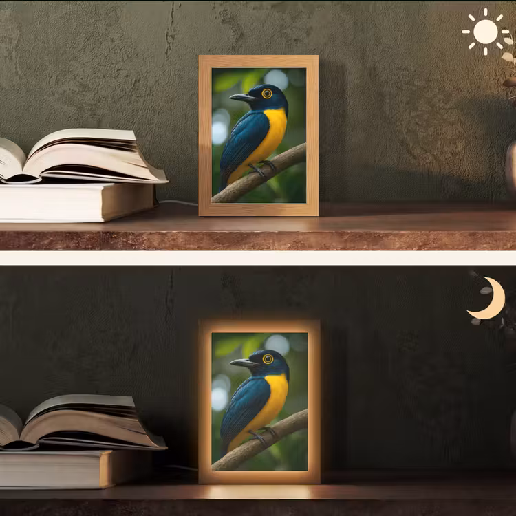Vogel - Tak - Geel - Bladeren Light Box met kabel (Tafellamp) klein -sfeer3