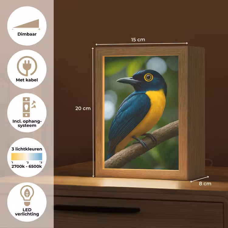Vogel - Tak - Geel - Bladeren Light Box met kabel (Tafellamp) klein -USP_NL