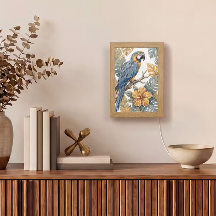 Vogel - Tak - Natuur - Mozaïek - Blauw Light Box met kabel (Tafellamp) klein -sfeer2