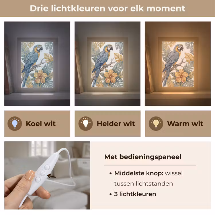 Vogel - Tak - Natuur - Mozaïek - Blauw Light Box met kabel (Tafellamp) klein -USP_lichtkleurNL