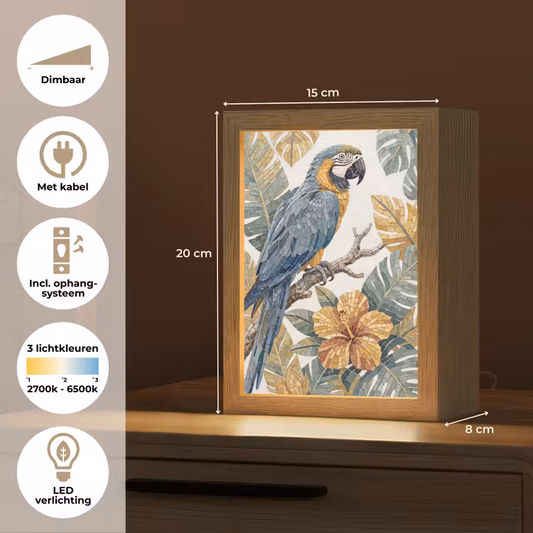 Vogel - Tak - Natuur - Mozaïek - Blauw Light Box met kabel (Tafellamp) klein -USP_NL