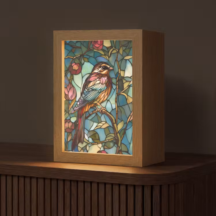 Vogel - Tak - Rozen - Mozaïek Light Box met kabel (Tafellamp) klein -z3d_website