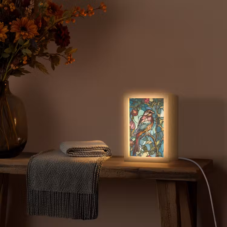 Vogel - Tak - Rozen - Mozaïek Light Box met kabel (Tafellamp) klein -sfeer4