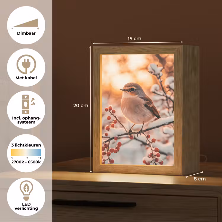 Vogel - Tak - Winter - Dieren - Sneeuw Light Box met kabel (Tafellamp) klein -USP_NL