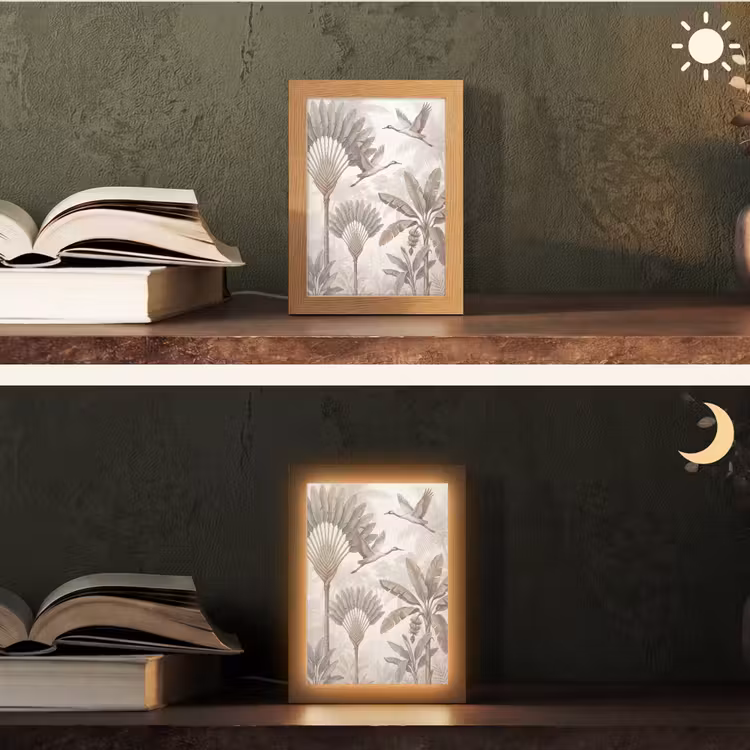 Vogel - Tropisch - Jungle - Natuur - Beige Light Box met kabel (Tafellamp) klein -sfeer3