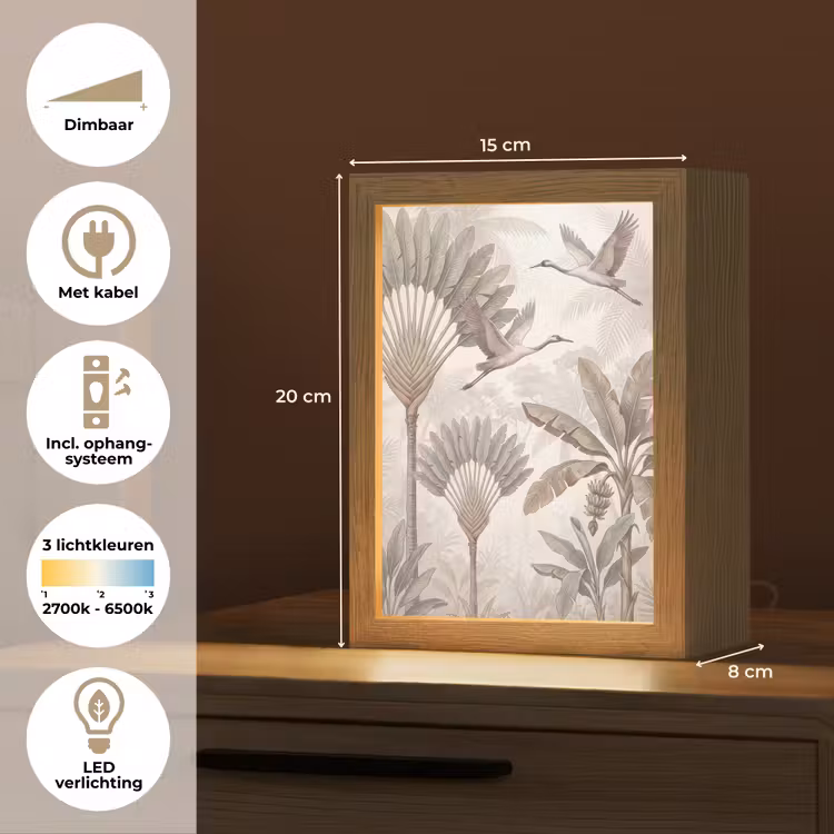 Vogel - Tropisch - Jungle - Natuur - Beige Light Box met kabel (Tafellamp) klein -USP_NL