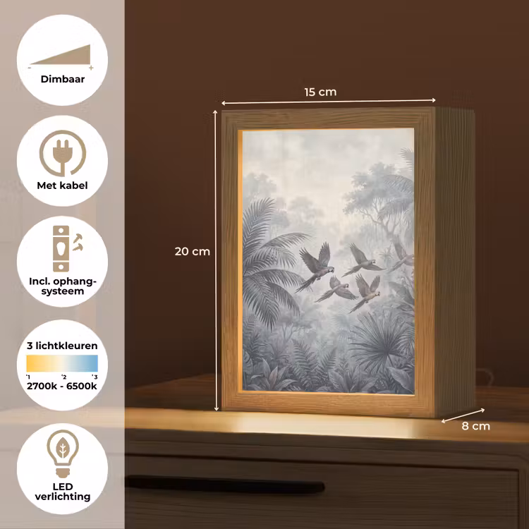 Vogel - Vliegend - Jungle - Vintage - Dieren Light Box met kabel (Tafellamp) klein -USP_NL