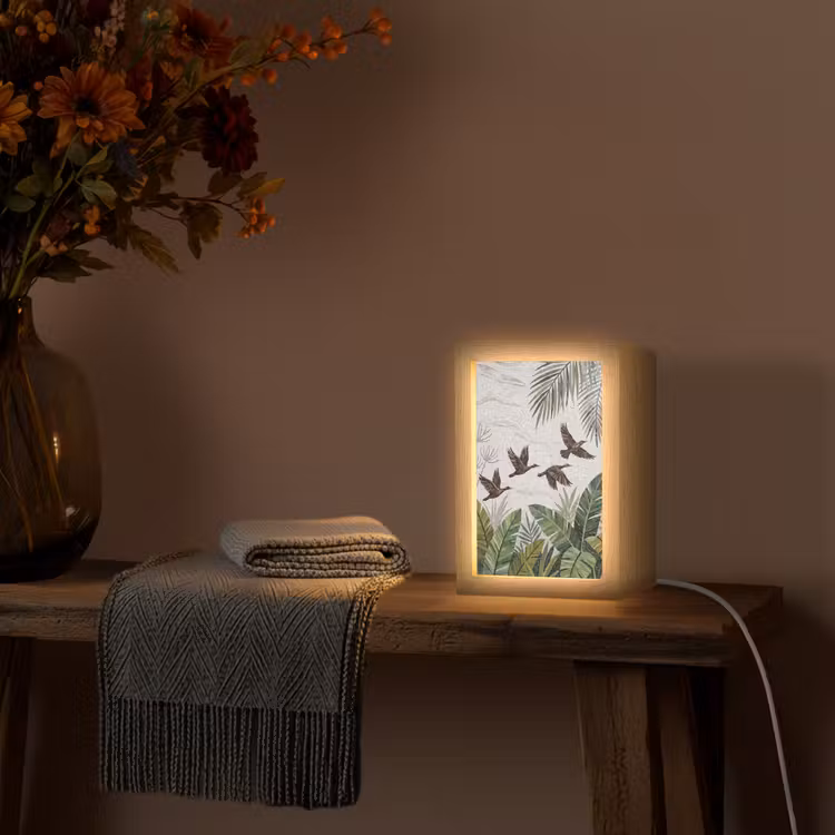 Vogel - Vliegend - Tropisch - Mozaïek - Groen Light Box met kabel (Tafellamp) klein -sfeer4