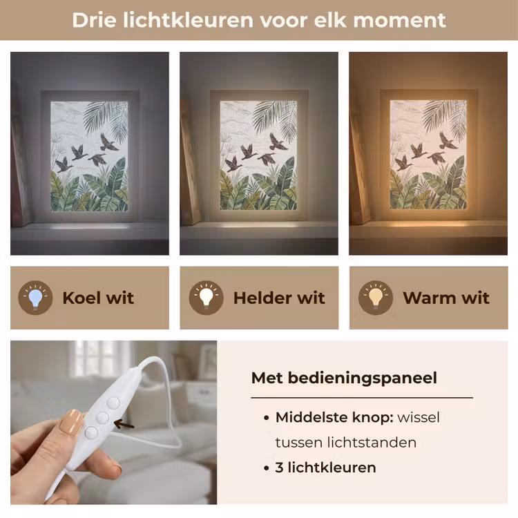 Vogel - Vliegend - Tropisch - Mozaïek - Groen Light Box met kabel (Tafellamp) klein -USP_lichtkleurNL