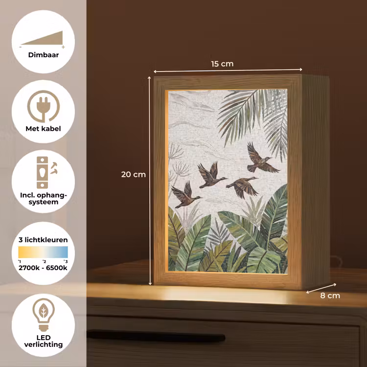 Vogel - Vliegend - Tropisch - Mozaïek - Groen Light Box met kabel (Tafellamp) klein -USP_NL