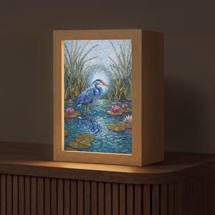 Vogel - Water - Natuur - Abstract - Blauw Light Box met kabel (Tafellamp) klein -z3d_website