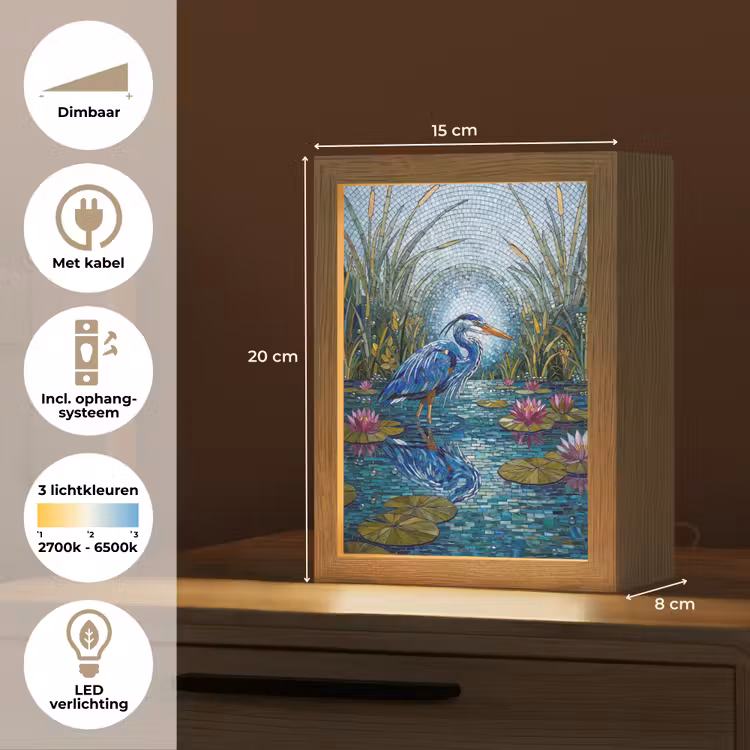 Vogel - Water - Natuur - Abstract - Blauw Light Box met kabel (Tafellamp) klein -USP_NL
