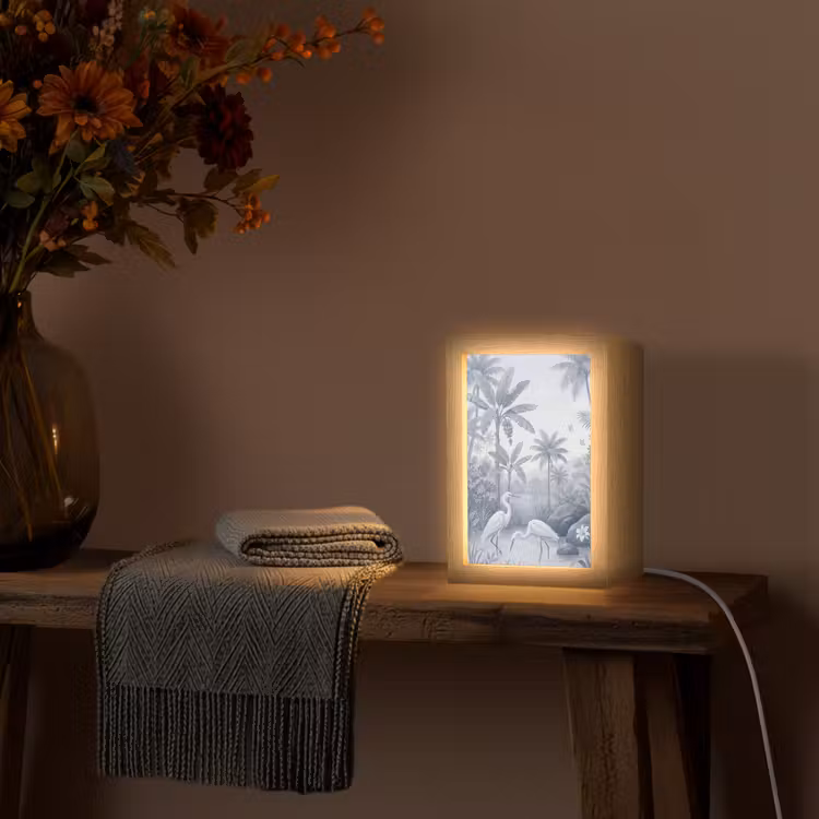 Vogel - Water - Tropisch - Natuur - Blauw Light Box met kabel (Tafellamp) klein -sfeer4