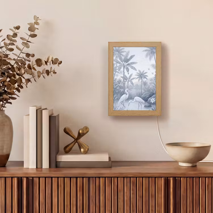 Vogel - Water - Tropisch - Natuur - Blauw Light Box met kabel (Tafellamp) klein -sfeer2