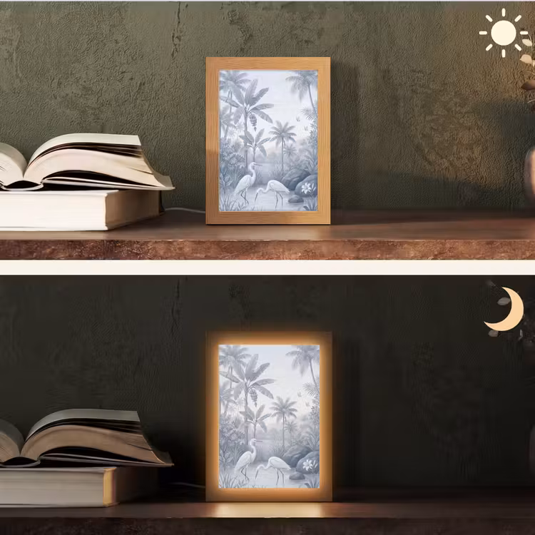 Vogel - Water - Tropisch - Natuur - Blauw Light Box met kabel (Tafellamp) klein -sfeer3