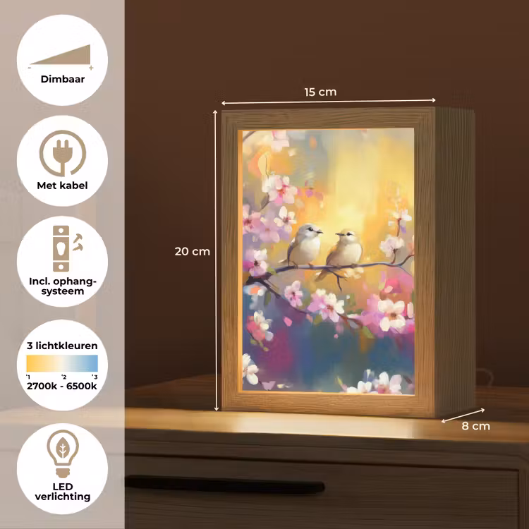 Vogels - Bloemen - Roze Light Box met kabel (Tafellamp) klein -USP_NL