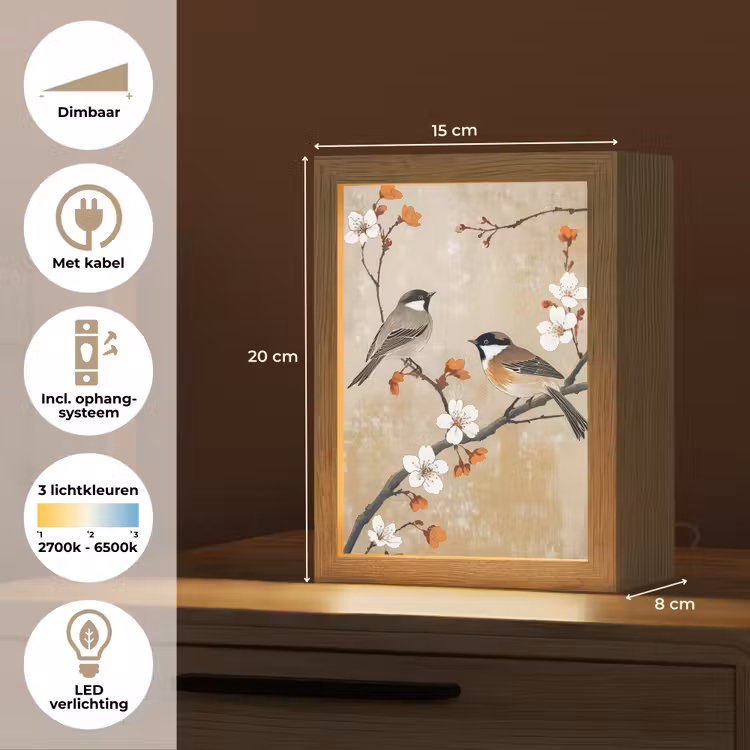 Vogels - Bloesemtak - Bloemen - Oranje Light Box met kabel (Tafellamp) klein -USP_NL