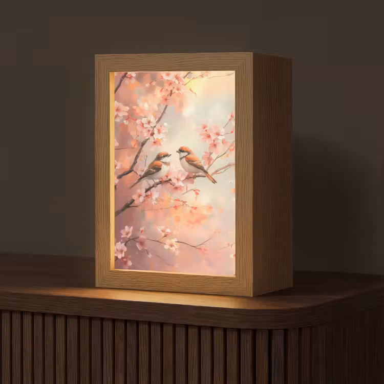 Vogels - Romantic - Bloesemtak Light Box met kabel (Tafellamp) klein -z3d_website