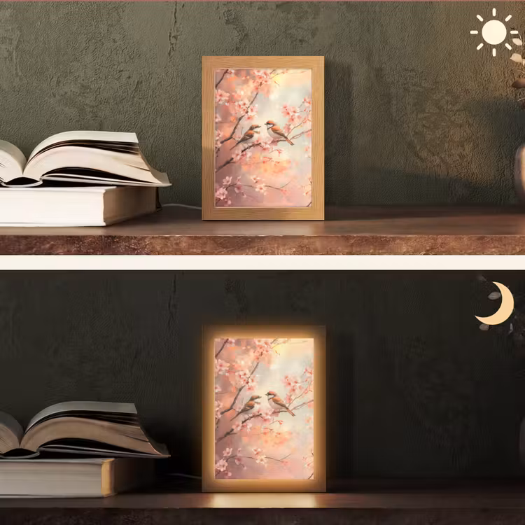 Vogels - Romantic - Bloesemtak Light Box met kabel (Tafellamp) klein -sfeer3