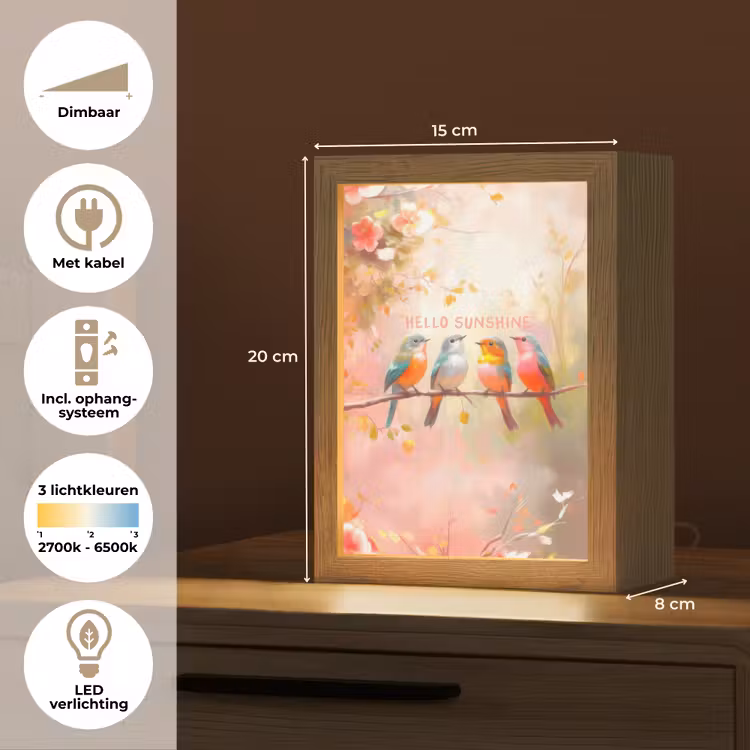 Vogels - Tak - Quote - Roze Light Box met kabel (Tafellamp) klein -USP_NL