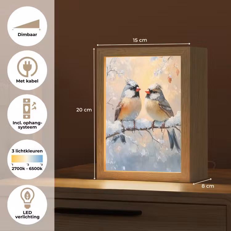Vogels - Tak - Winter - Sneeuw Light Box met kabel (Tafellamp) klein -USP_NL