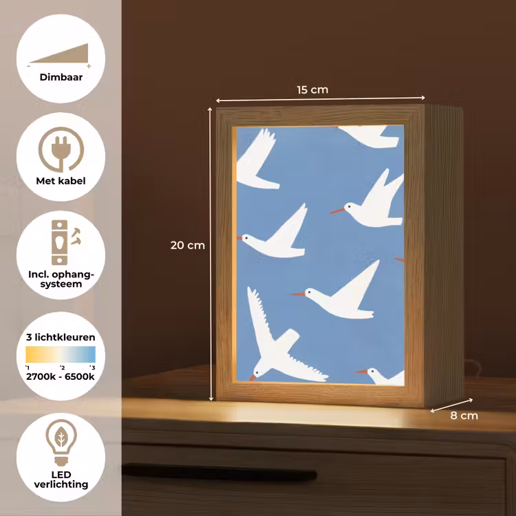 Vogels - Wit - Patroon Light Box met kabel (Tafellamp) klein -USP_NL
