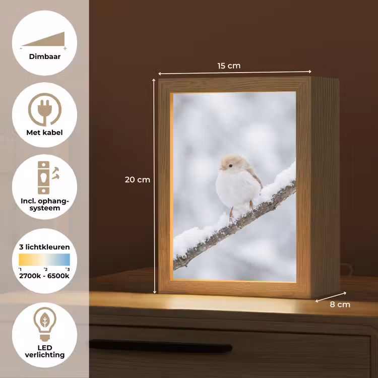Vogeltje - Sneeuw - Tak - Winter - Zacht Light Box met kabel (Tafellamp) klein -USP_NL