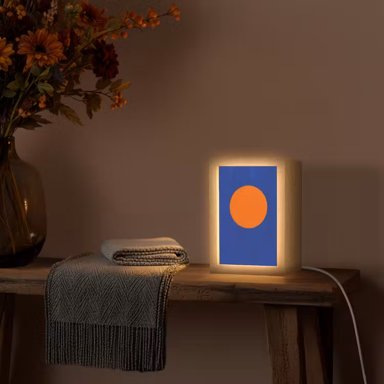 Vorm - Rond - Minimalistisch - Blauw Light Box met kabel (Tafellamp) klein -sfeer4