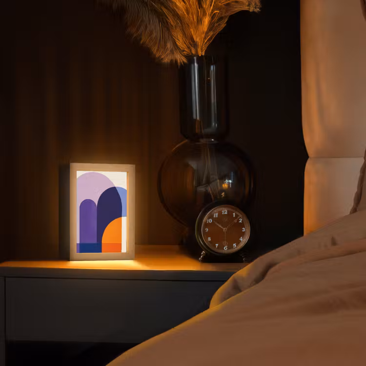 Vormen - Abstract - Grafisch - Oranje Light Box met kabel (Tafellamp) klein -sfeer1