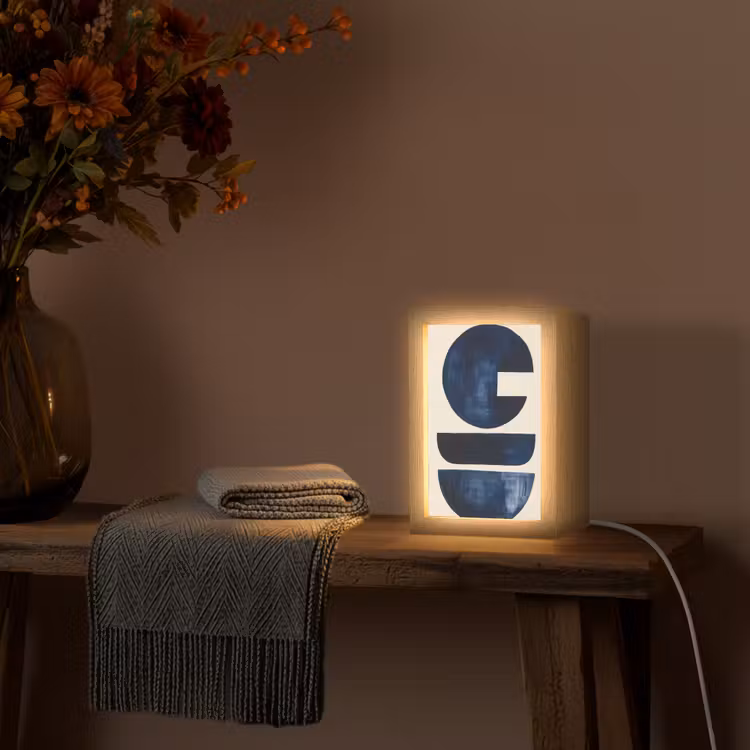 Vormen - Blauw - Abstract Light Box met kabel (Tafellamp) klein -sfeer4