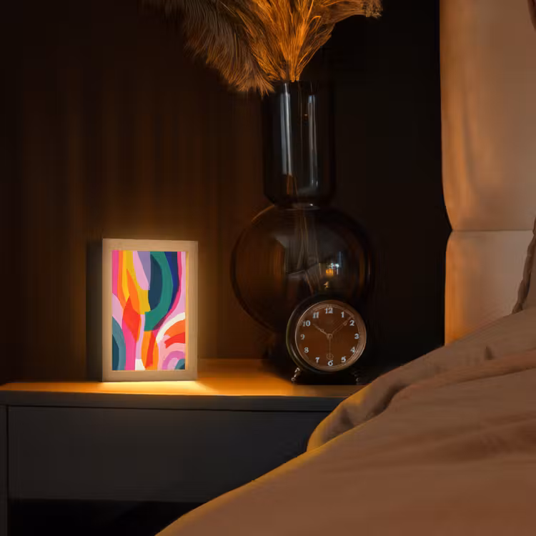 Vormen - Golvend - Abstract - Felroze Light Box met kabel (Tafellamp) klein -sfeer1