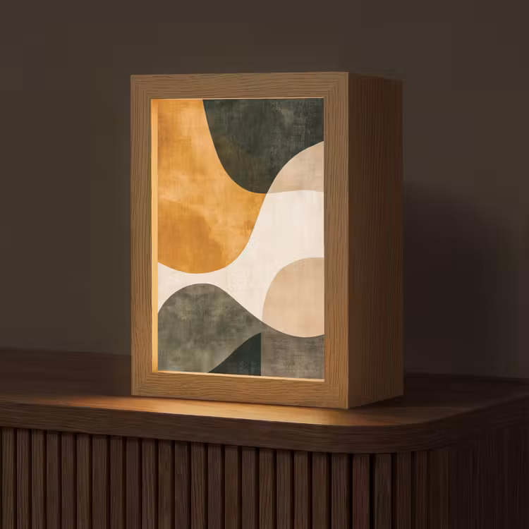 Vormen - Okergeel - Abstract Light Box met kabel (Tafellamp) klein -z3d_website