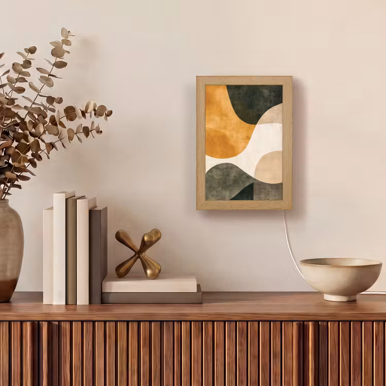 Vormen - Okergeel - Abstract Light Box met kabel (Tafellamp) klein -sfeer2