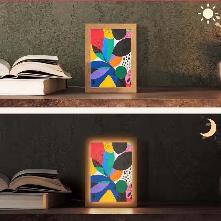 Vormen - Stippen - Kleurrijk Light Box met kabel (Tafellamp) klein -sfeer3