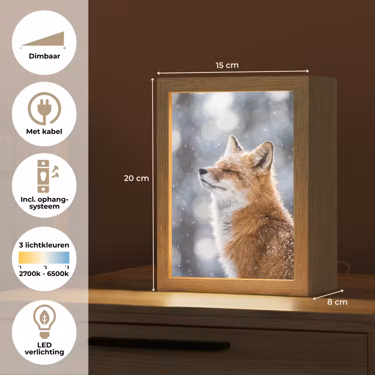 Vos - Sneeuwval - Portret - Winter - Sfeervol Light Box met kabel (Tafellamp) klein -USP_NL