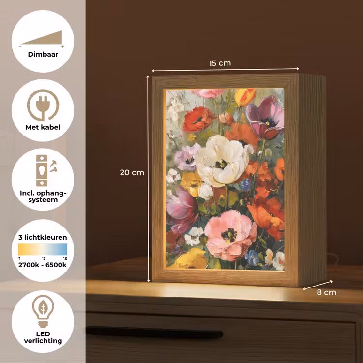 Vrolijk boeket - Dynamisch - Subtiele kleurspatten Light Box met kabel (Tafellamp) klein -USP_NL