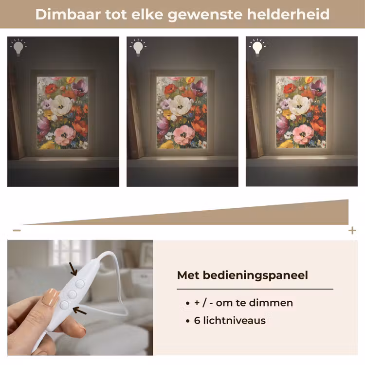 Vrolijk boeket - Dynamisch - Subtiele kleurspatten Light Box met kabel (Tafellamp) klein -USP_dimbaarNL