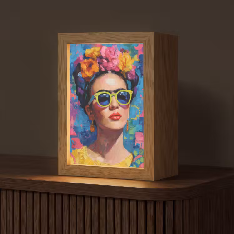 Vrolijk portret - Vrouw - Bloemenkroon Light Box met kabel (Tafellamp) klein -z3d_website