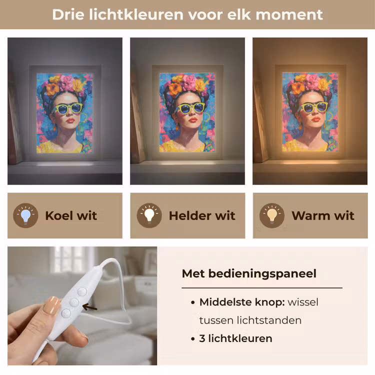 Vrolijk portret - Vrouw - Bloemenkroon Light Box met kabel (Tafellamp) klein -USP_lichtkleurNL