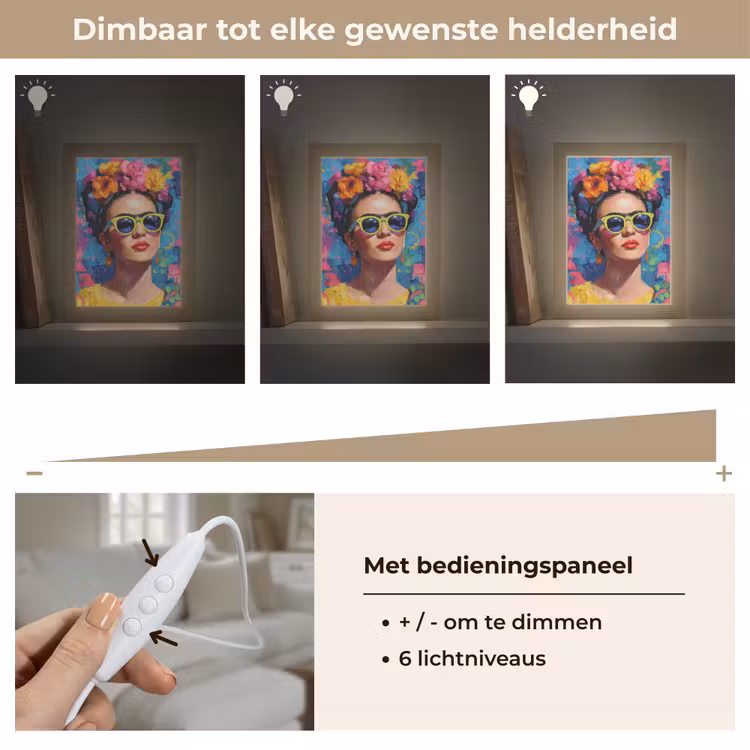 Vrolijk portret - Vrouw - Bloemenkroon Light Box met kabel (Tafellamp) klein -USP_dimbaarNL
