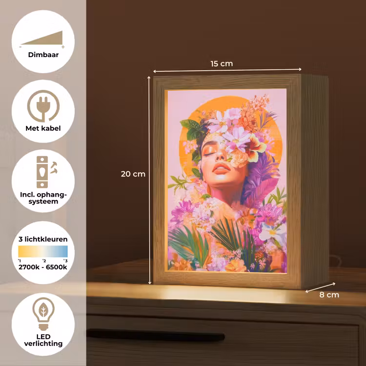 Vrouw - Abstract - Cirkel - Bloemen Light Box met kabel (Tafellamp) klein -USP_NL
