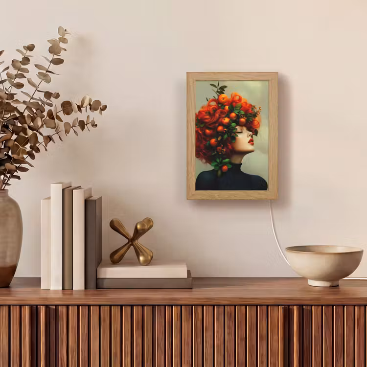 Vrouw - Appels - Rood - Bladeren Light Box met kabel (Tafellamp) klein -sfeer2