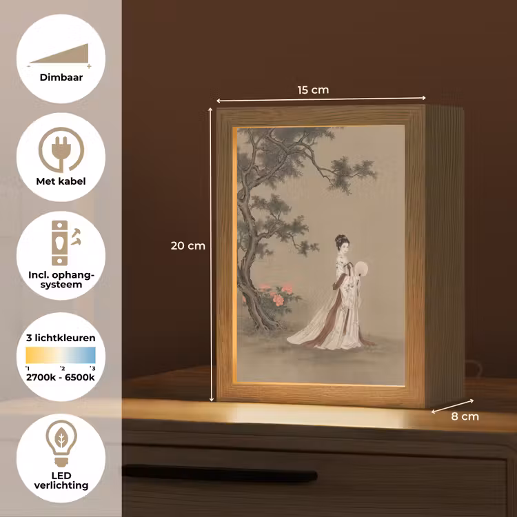 Vrouw - Azië - Kunst - Beige Light Box met kabel (Tafellamp) klein -USP_NL