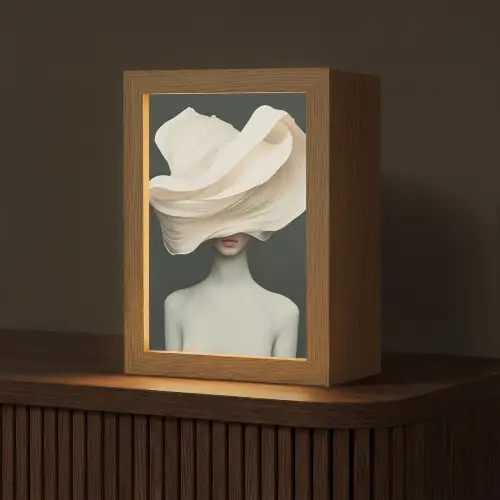 Vrouw - Beige - hoed Light Box met kabel (Tafellamp) klein -z3d_website