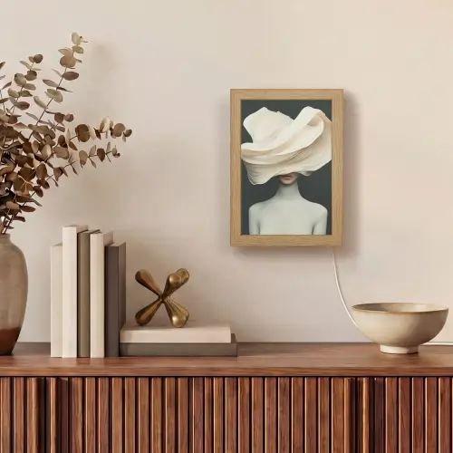Vrouw - Beige - hoed Light Box met kabel (Tafellamp) klein -sfeer2