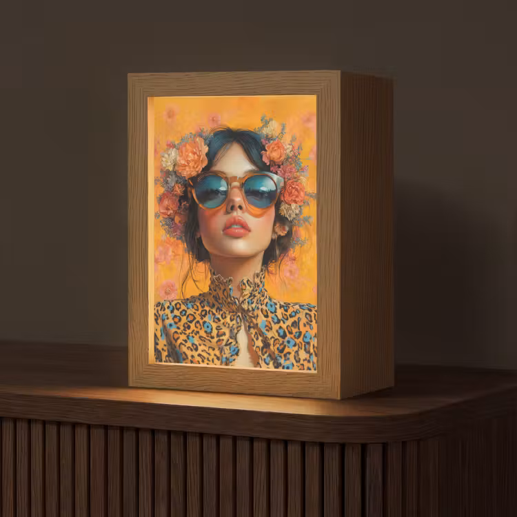 Vrouw - Bloemen - Aesthetic - Oranje Light Box met kabel (Tafellamp) klein -z3d_website