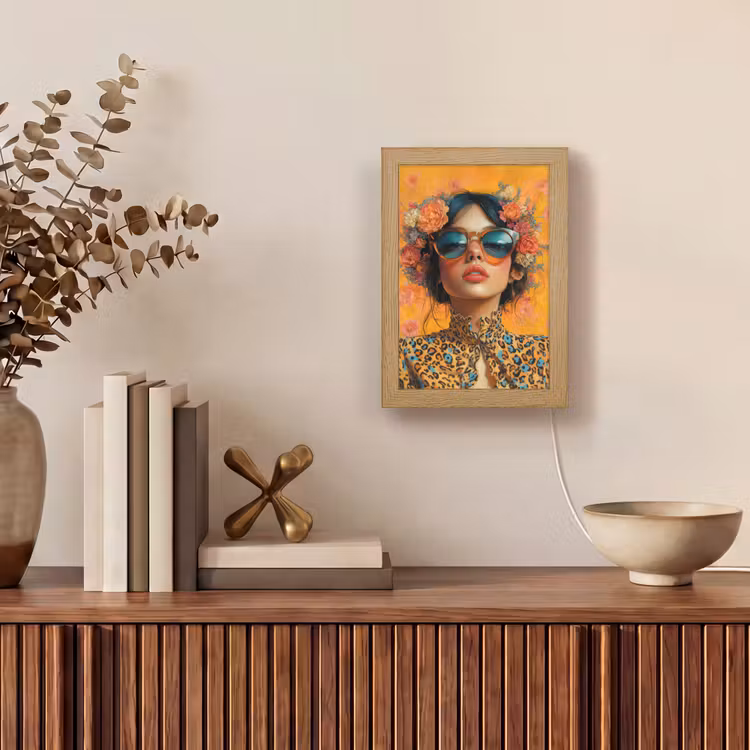 Vrouw - Bloemen - Aesthetic - Oranje Light Box met kabel (Tafellamp) klein -sfeer2