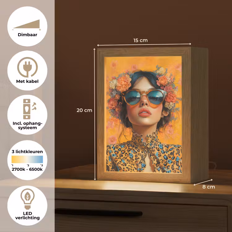 Vrouw - Bloemen - Aesthetic - Oranje Light Box met kabel (Tafellamp) klein -USP_NL