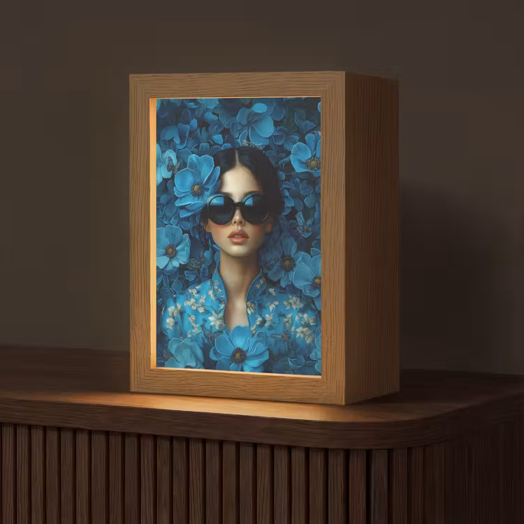 Vrouw - Bloemen - Blauw - Aesthetic - Luxe Light Box met kabel (Tafellamp) klein -z3d_website